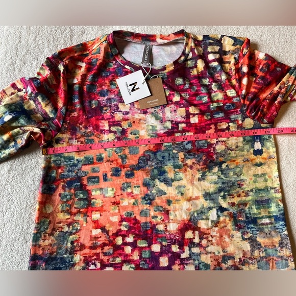 NWT vibrant impressionist block print long sleeve tee, red orange Noracora, Sz S - Picture 9 of 10